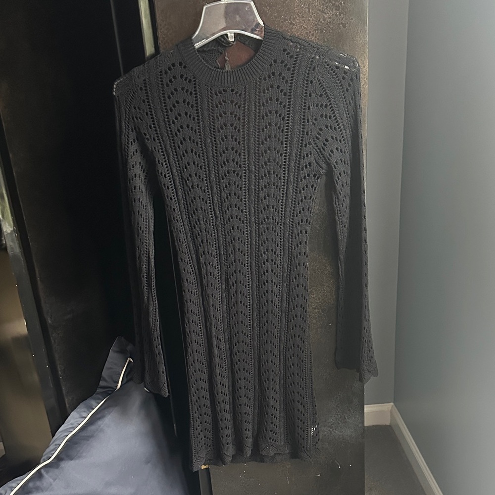 Black Textured Knit Dress/Cover-up